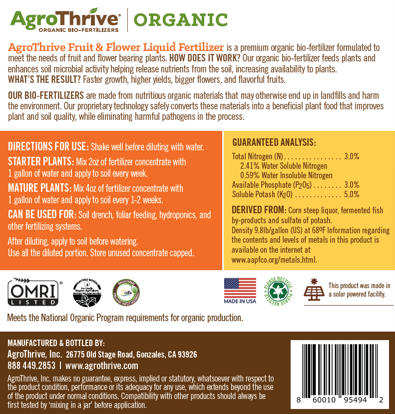 best organic liquid fertilizer for flowers AgroThrive Organic Liquid Fertilizer for Fruits and Flowers | Fast Acting Fertilizer for Plants | 100% Organic