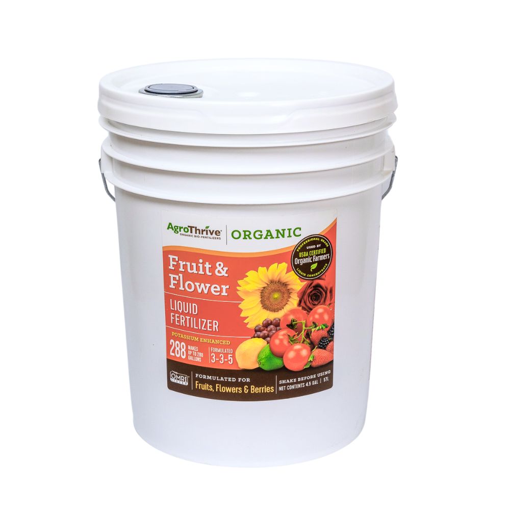 agrothrive fruit and flower organic liquid fertilizer AgroThrive Organic Flowers/Fruits/Vegetables 3-3-5 Fertilizer 2.5 gal