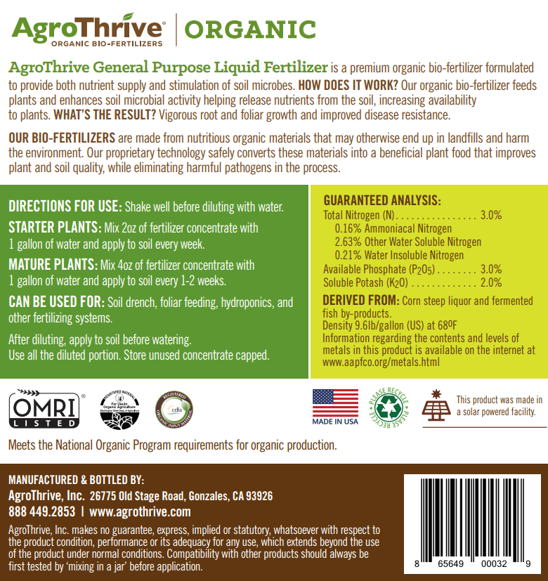 AgroThrive Organic Liquid Fertilizer for Plants | General Purpose ...